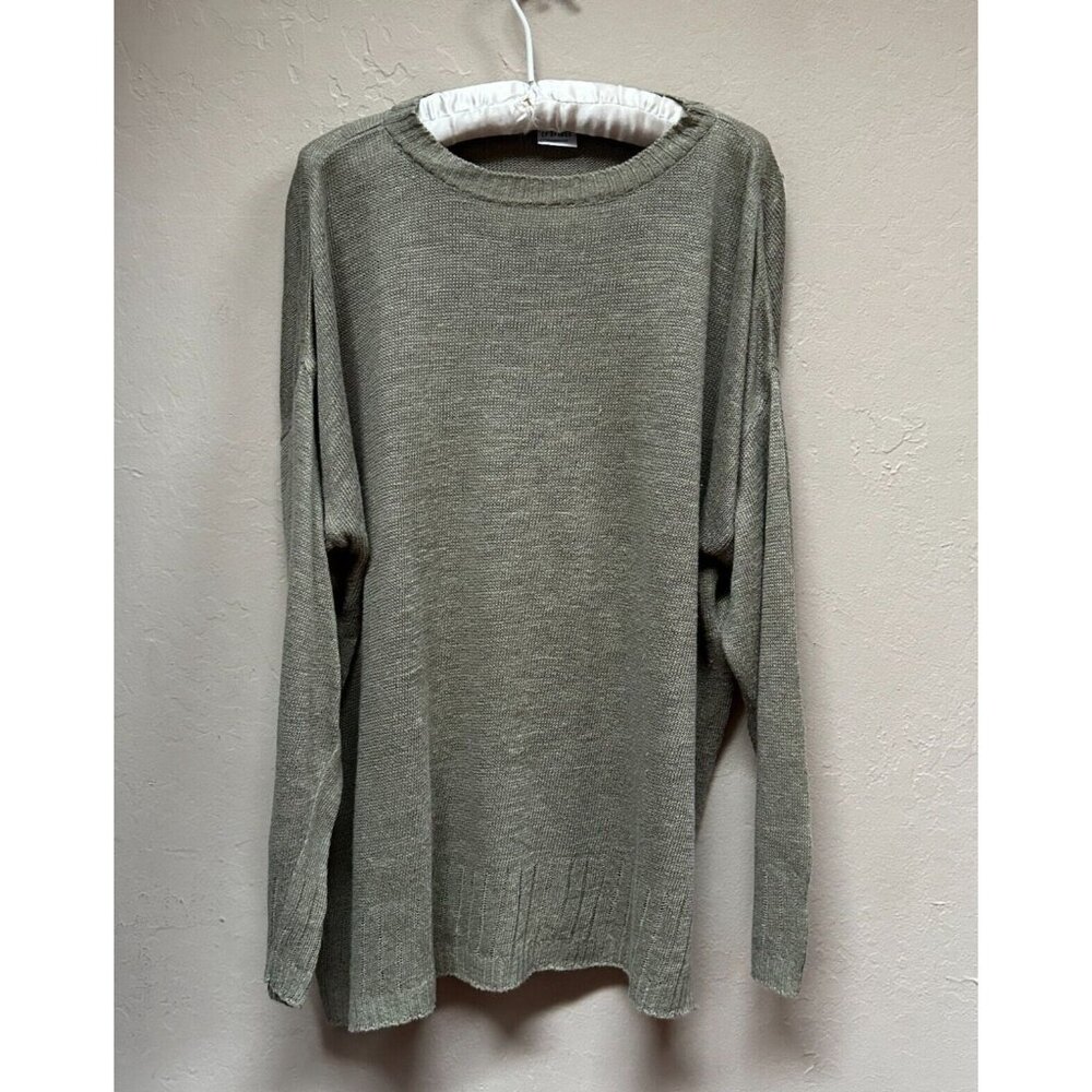 CP Shades Sausalito Women Crew Neck Knit Dolman Sleeve Sweater Small Green Linen